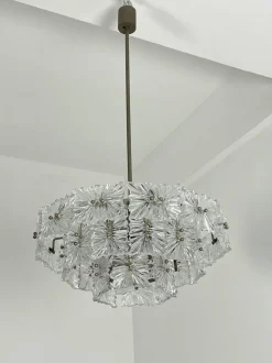 Hot Pamono Austrian Seven-Light Frosted Glass Chandelier in the style of Stölzle, 1960s