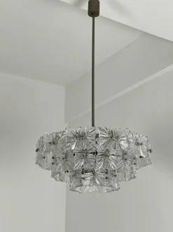 Hot Pamono Austrian Seven-Light Frosted Glass Chandelier in the style of Stölzle, 1960s