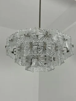 Hot Pamono Austrian Seven-Light Frosted Glass Chandelier in the style of Stölzle, 1960s