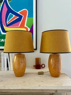 Sale Pamono Autumn Wooden Lamps, 1970, Set of 2