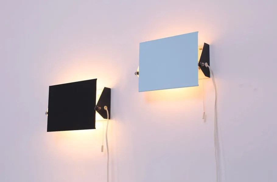 Best Pamono Baby Blue and Black Metal Sconces by J. J. M. Hoogervorst for Anvia, 1950s, Set of 2