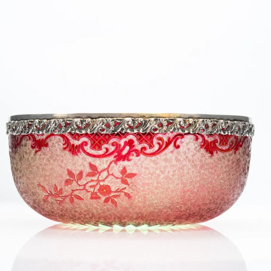 Online Pamono Baccarat Pattern Bright Crimson Acid Etched Bowl, France, 1900s