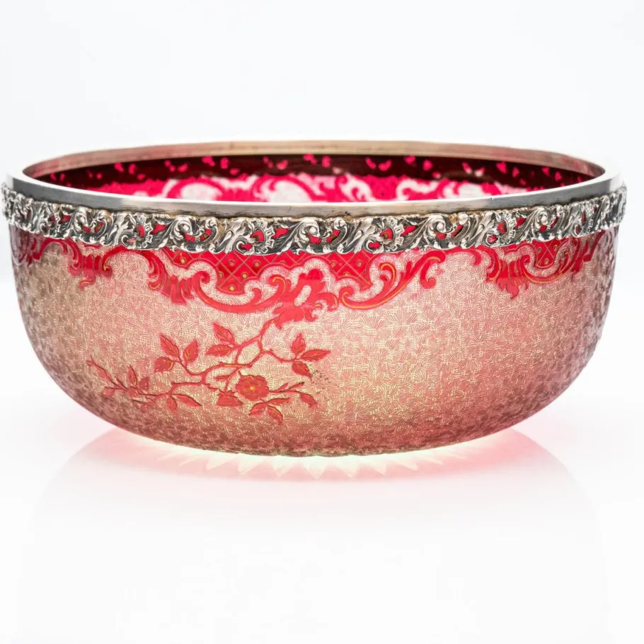 Online Pamono Baccarat Pattern Bright Crimson Acid Etched Bowl, France, 1900s