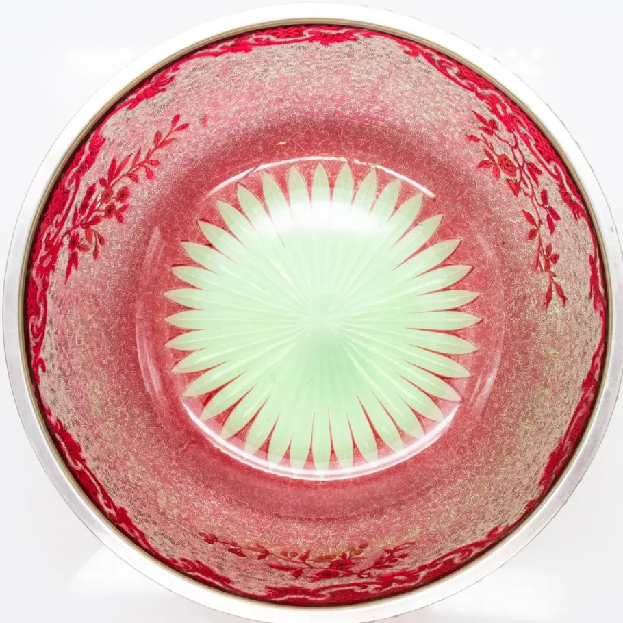 Online Pamono Baccarat Pattern Bright Crimson Acid Etched Bowl, France, 1900s