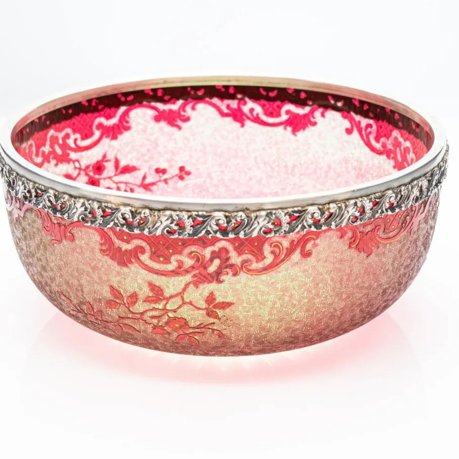 Online Pamono Baccarat Pattern Bright Crimson Acid Etched Bowl, France, 1900s