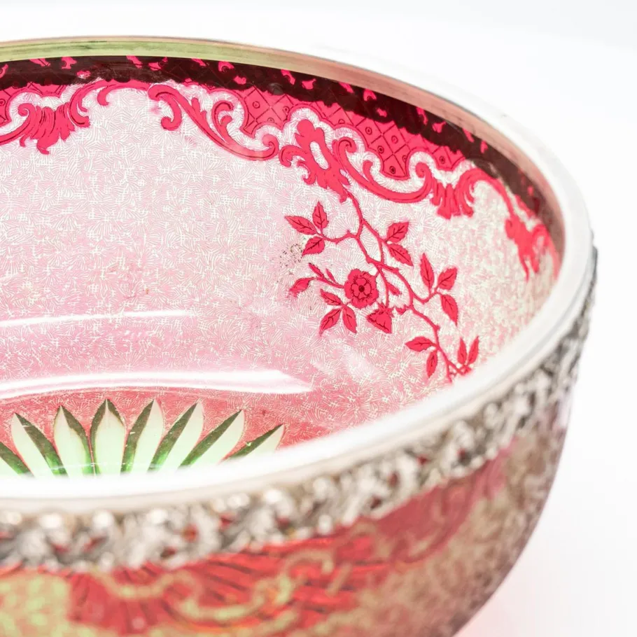Online Pamono Baccarat Pattern Bright Crimson Acid Etched Bowl, France, 1900s