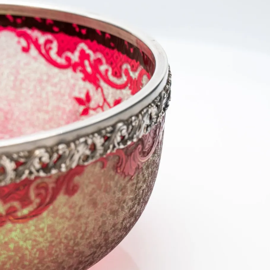 Online Pamono Baccarat Pattern Bright Crimson Acid Etched Bowl, France, 1900s
