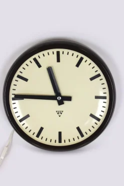Clearance Pamono Bakelite Station Clock Wall Lamp from Pragotron, 1950s