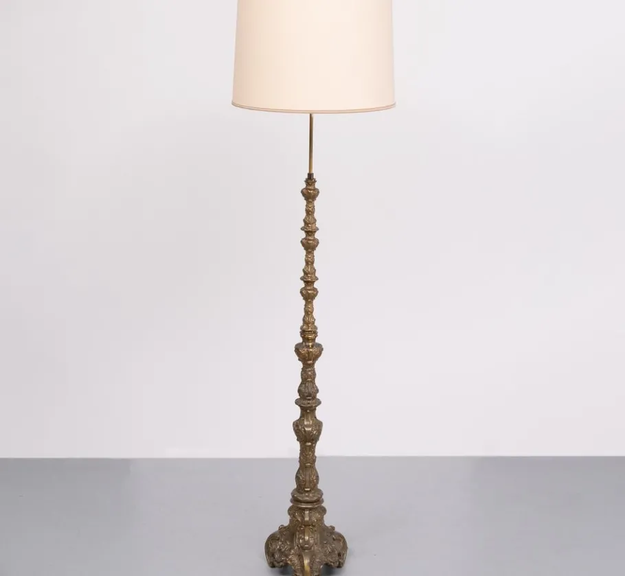 Online Pamono Baroque Revival Brass Floor Lamp, France, 1950s