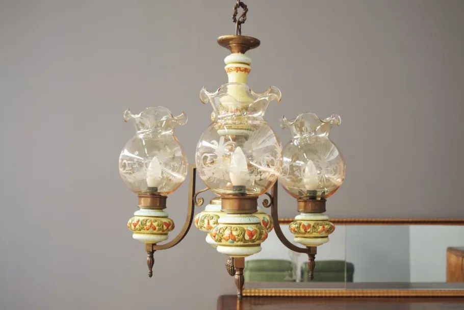 New Pamono Bassano Ceramic Suspension Chandelier, 1950s