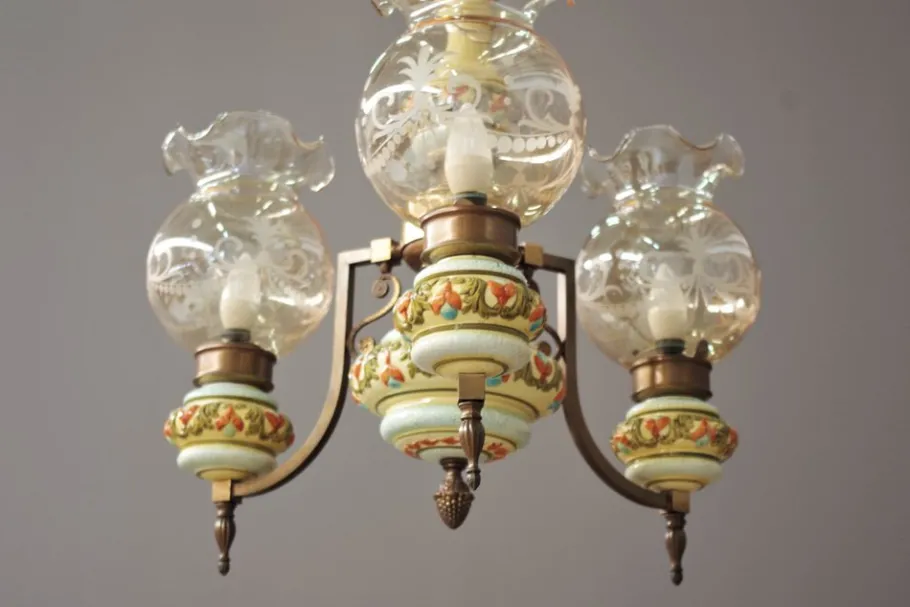 New Pamono Bassano Ceramic Suspension Chandelier, 1950s