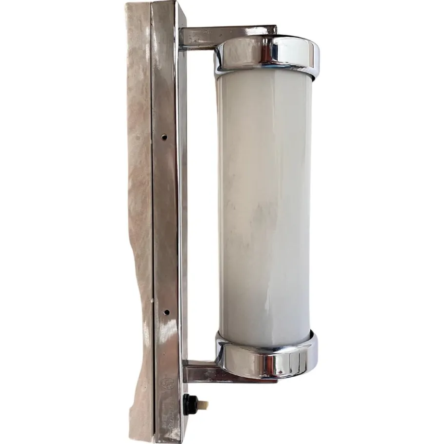 New Pamono Bauhaus Chrome Milk Glass Wall Lamp, 1930s