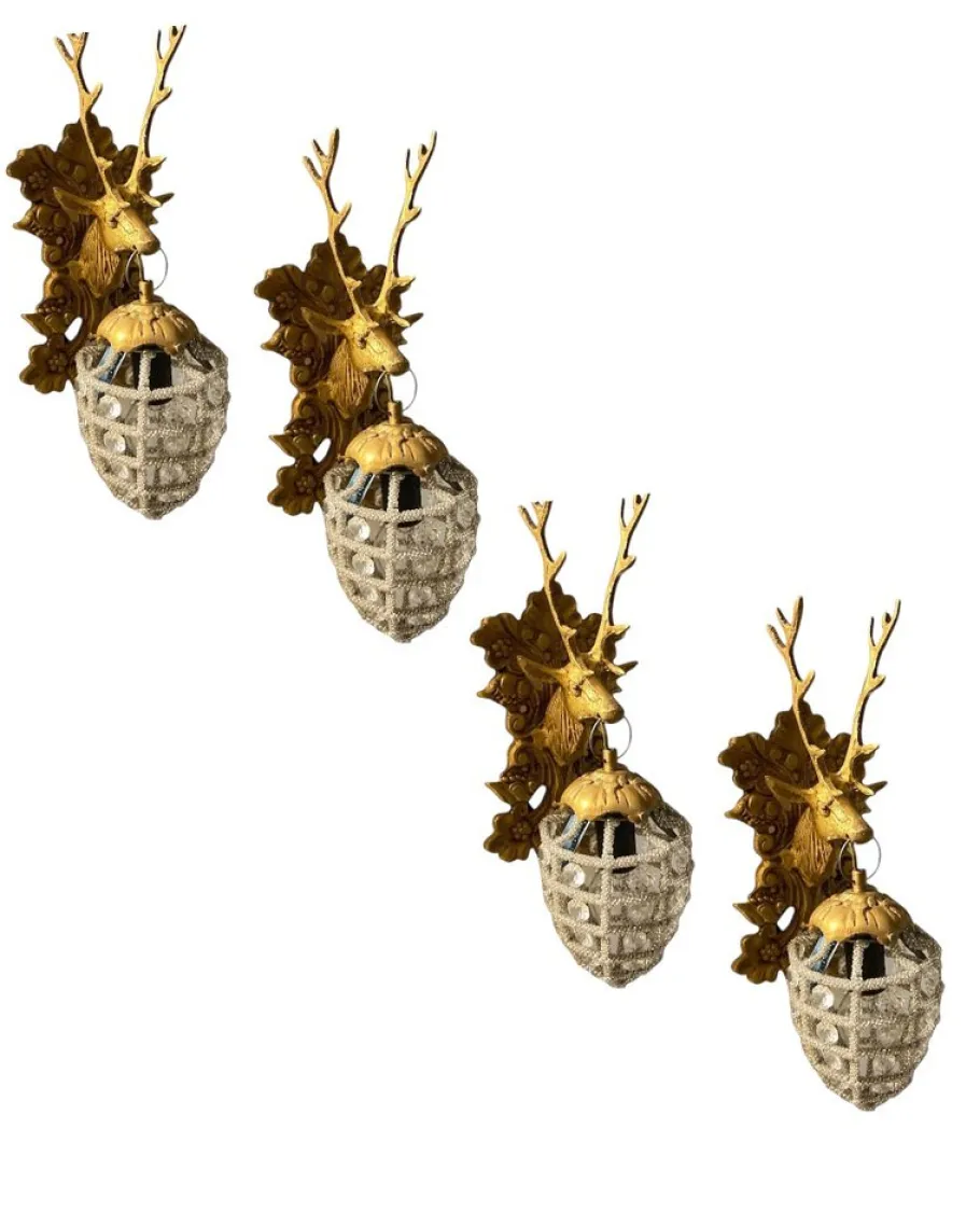 Hot Pamono Beaded Crystal Stag Head Sconces, 1980s, Set of 4
