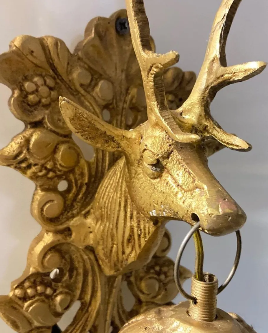 Hot Pamono Beaded Crystal Stag Head Sconces, 1980s, Set of 4