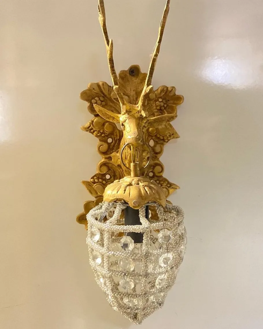 Hot Pamono Beaded Crystal Stag Head Sconces, 1980s, Set of 4