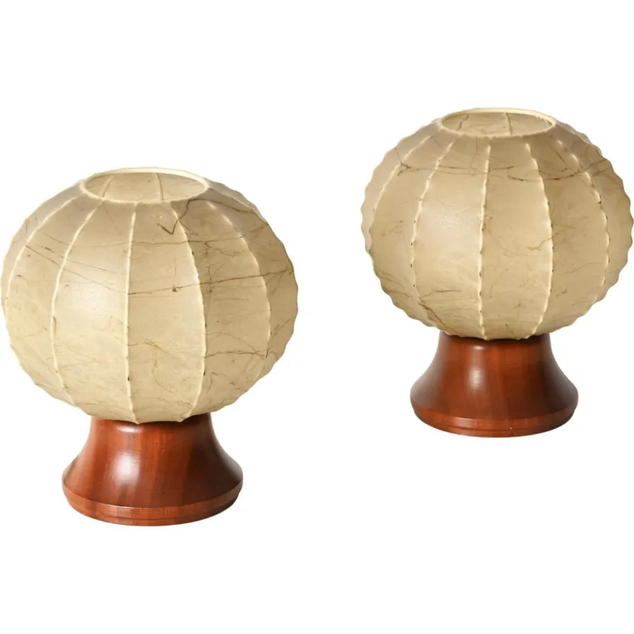 Online Pamono Beige Dentate Cocoon Table Lamps by Castiglioni, 1960s, Set of 2