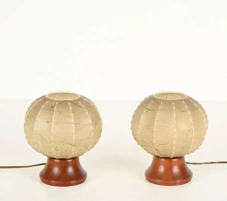 Online Pamono Beige Dentate Cocoon Table Lamps by Castiglioni, 1960s, Set of 2