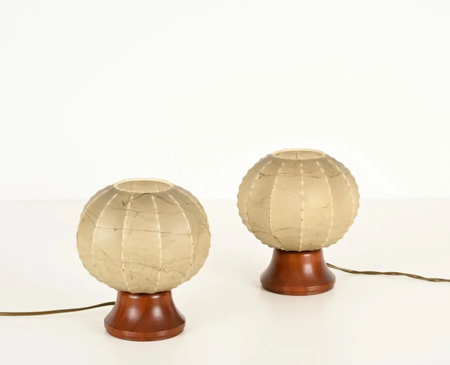 Online Pamono Beige Dentate Cocoon Table Lamps by Castiglioni, 1960s, Set of 2