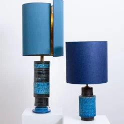 Discount Pamono Bitossi Table Lamps with New Silk Custom Made Lampshades by René Houben, Set of 2