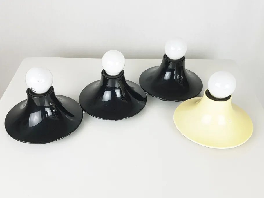 New Pamono Black & Ivory Plastic Teti Wall or Ceiling Lamp by Vico Magistretti for Artemide, 1960s