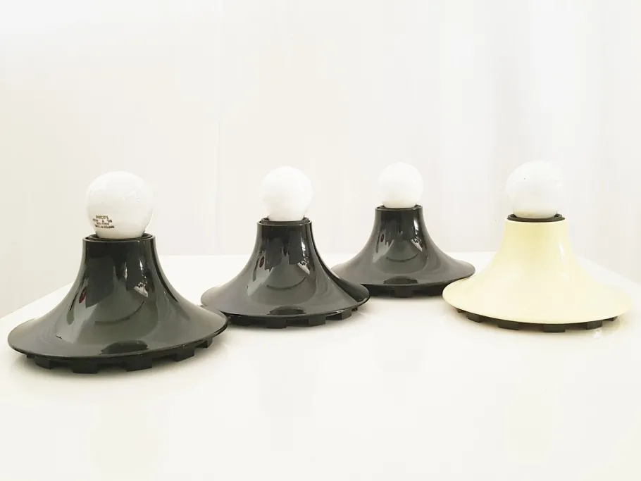 New Pamono Black & Ivory Plastic Teti Wall or Ceiling Lamp by Vico Magistretti for Artemide, 1960s