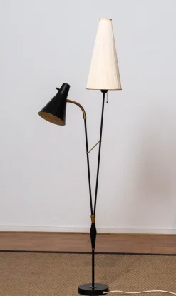 Online Pamono Black and Brass Floor Reading Lamp attributed to Hans Bergström for Attaljé Lyktan, 1950s