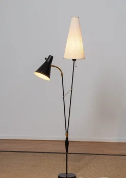 Online Pamono Black and Brass Floor Reading Lamp attributed to Hans Bergström for Attaljé Lyktan, 1950s