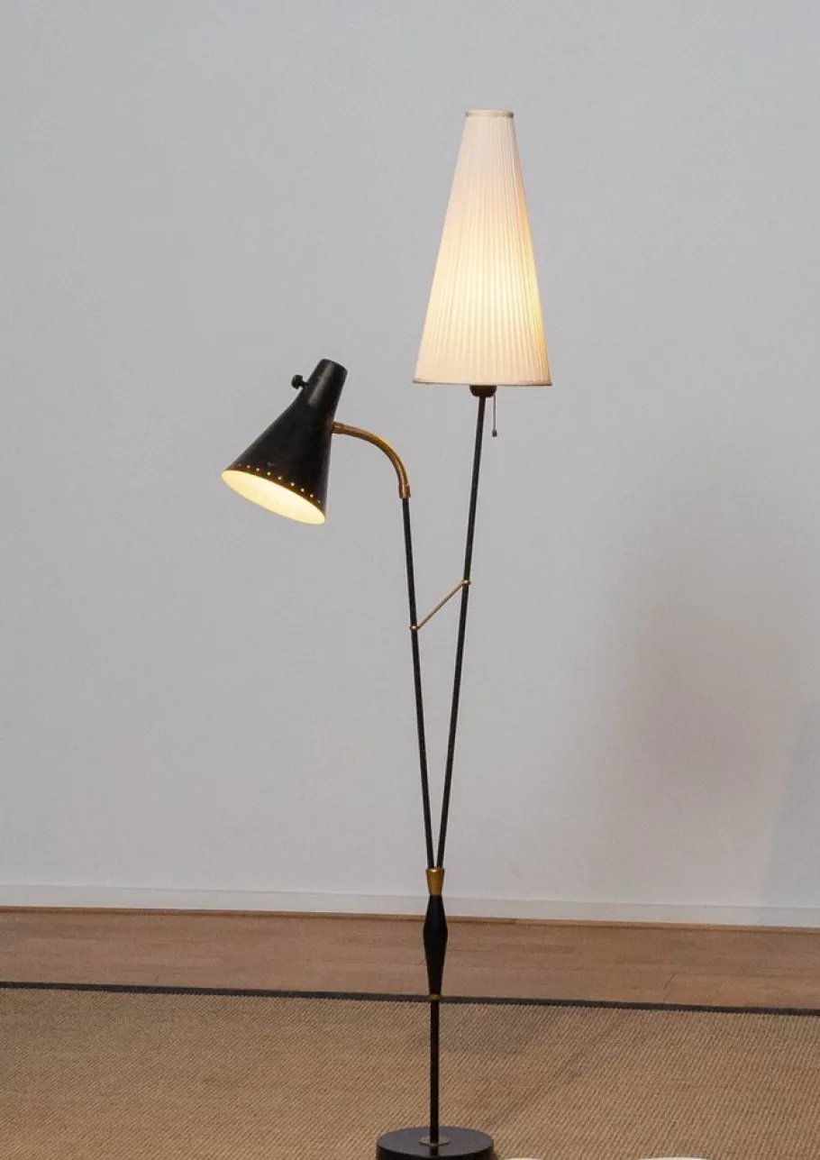 Online Pamono Black and Brass Floor Reading Lamp attributed to Hans Bergström for Attaljé Lyktan, 1950s