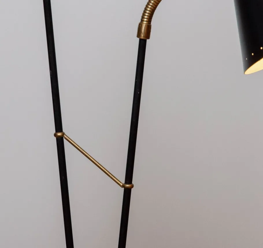 Online Pamono Black and Brass Floor Reading Lamp attributed to Hans Bergström for Attaljé Lyktan, 1950s