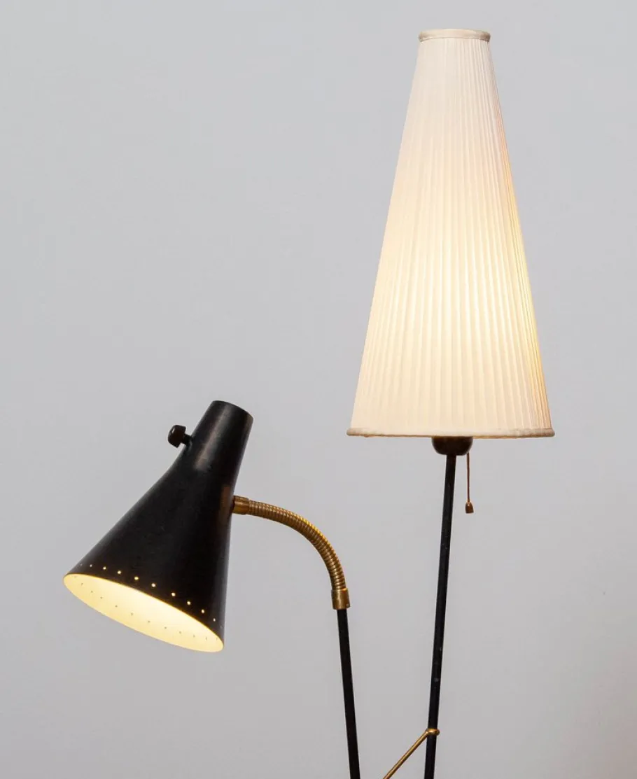 Online Pamono Black and Brass Floor Reading Lamp attributed to Hans Bergström for Attaljé Lyktan, 1950s