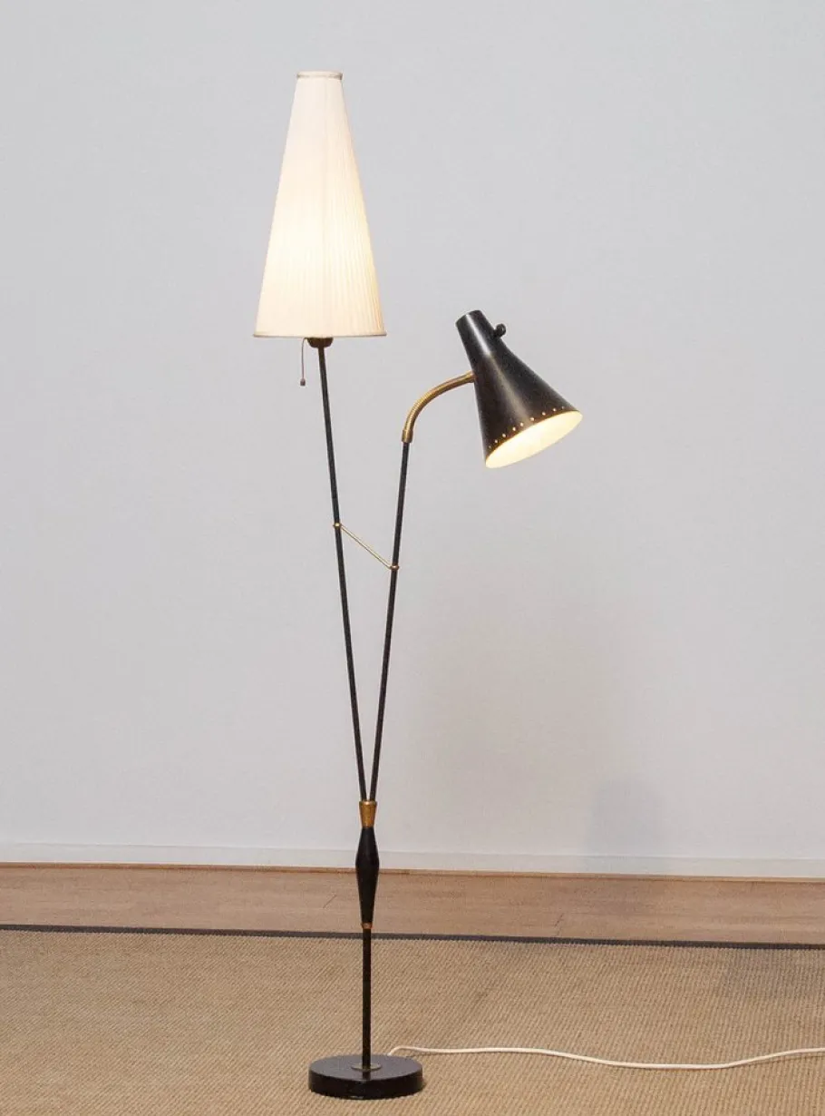 Online Pamono Black and Brass Floor Reading Lamp attributed to Hans Bergström for Attaljé Lyktan, 1950s