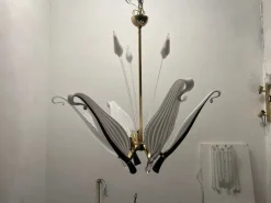 Best Pamono Black and White Murano Glass Chandelier by Franco Luce Seguso, 1960s