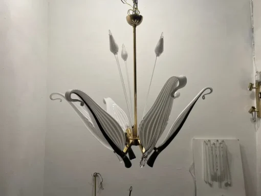 Best Pamono Black and White Murano Glass Chandelier by Franco Luce Seguso, 1960s