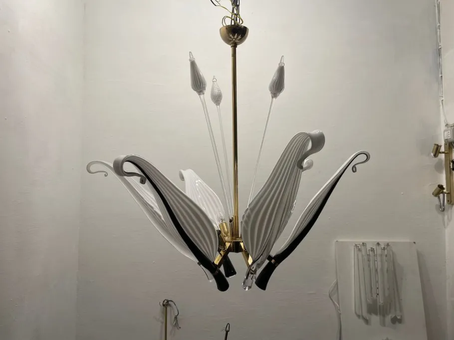 Best Pamono Black and White Murano Glass Chandelier by Franco Luce Seguso, 1960s
