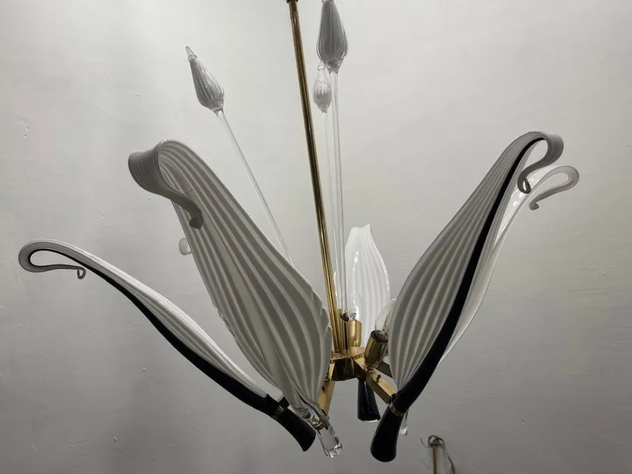 Best Pamono Black and White Murano Glass Chandelier by Franco Luce Seguso, 1960s