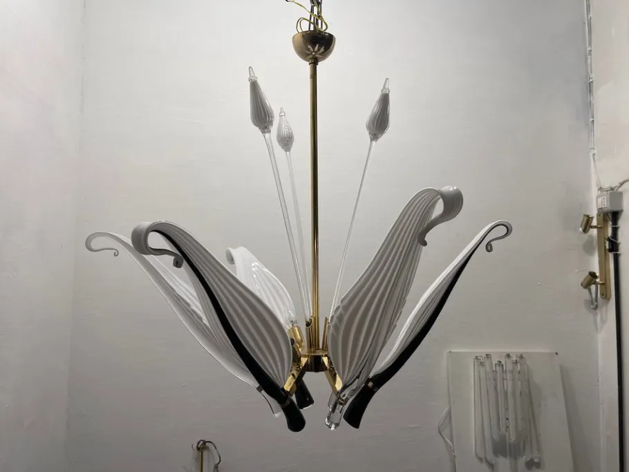 Best Pamono Black and White Murano Glass Chandelier by Franco Luce Seguso, 1960s