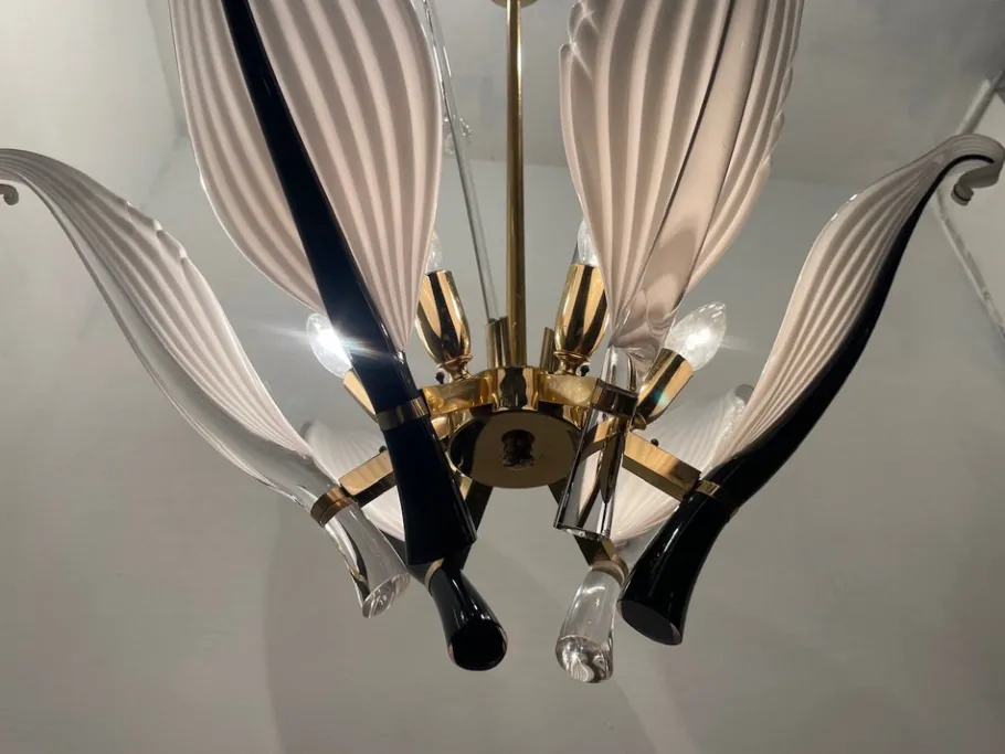 Best Pamono Black and White Murano Glass Chandelier by Franco Luce Seguso, 1960s