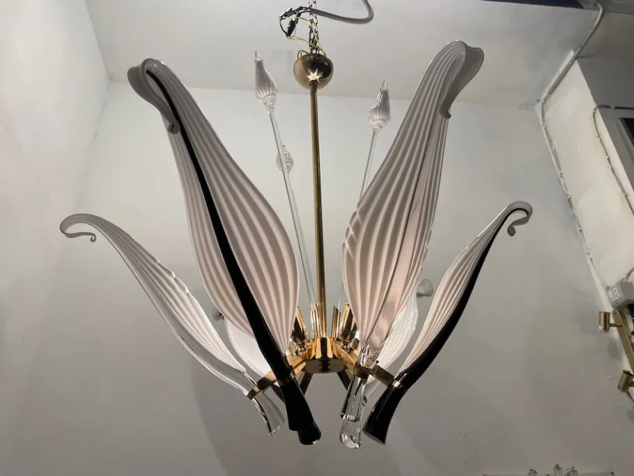 Best Pamono Black and White Murano Glass Chandelier by Franco Luce Seguso, 1960s