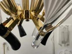 Best Pamono Black and White Murano Glass Chandelier by Franco Luce Seguso, 1960s