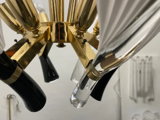 Best Pamono Black and White Murano Glass Chandelier by Franco Luce Seguso, 1960s