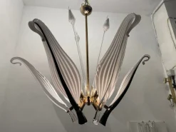 Best Pamono Black and White Murano Glass Chandelier by Franco Luce Seguso, 1960s