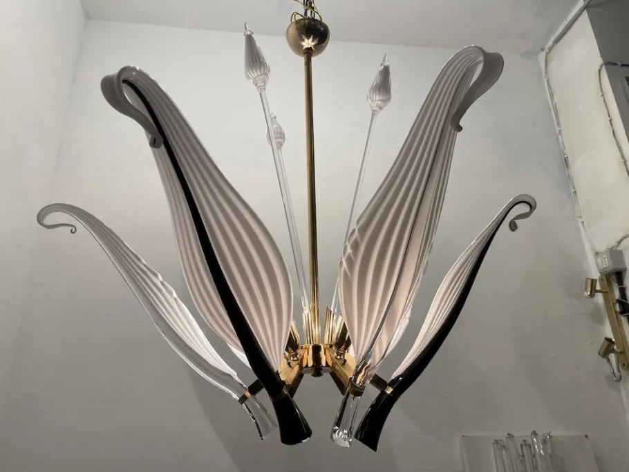Best Pamono Black and White Murano Glass Chandelier by Franco Luce Seguso, 1960s