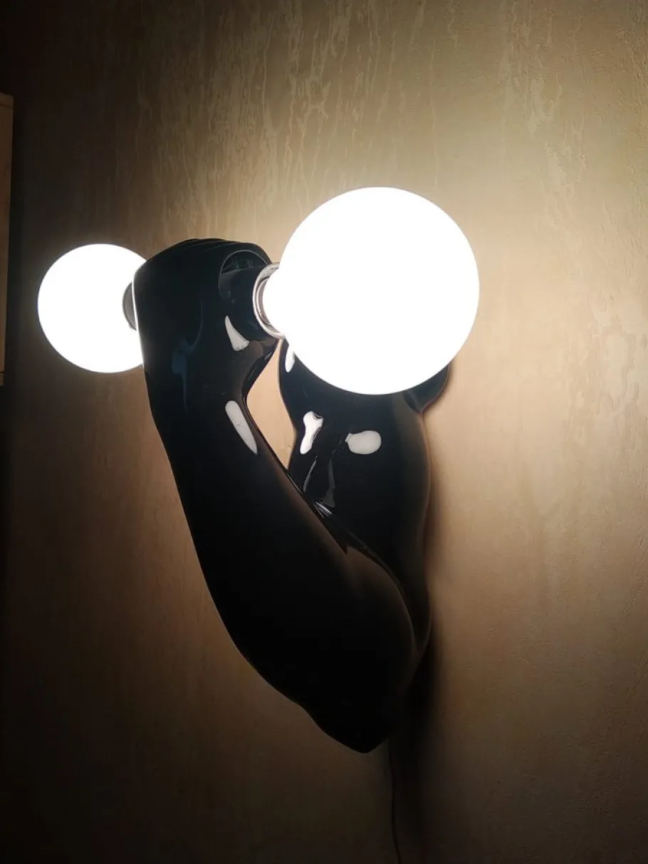 Clearance Pamono Black Arm Wall Lights with Dumbbells, Set of 2