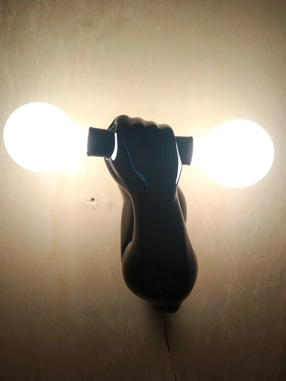 Clearance Pamono Black Arm Wall Lights with Dumbbells, Set of 2