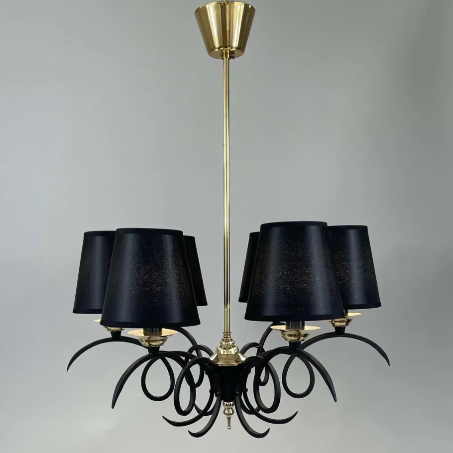 Best Pamono Black Cast Iron and Brass Chandelier from Jean Royere, France, 1950s