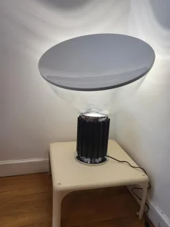 Sale Pamono Black Flos Taccia Lamp in Glass and Aluminum by Achille and Pier Castiglioni for Flos, Italy, 1960s