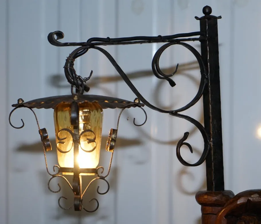 Online Pamono Black Forest Hand-Carved Wood Watchman Lamp, 1920s