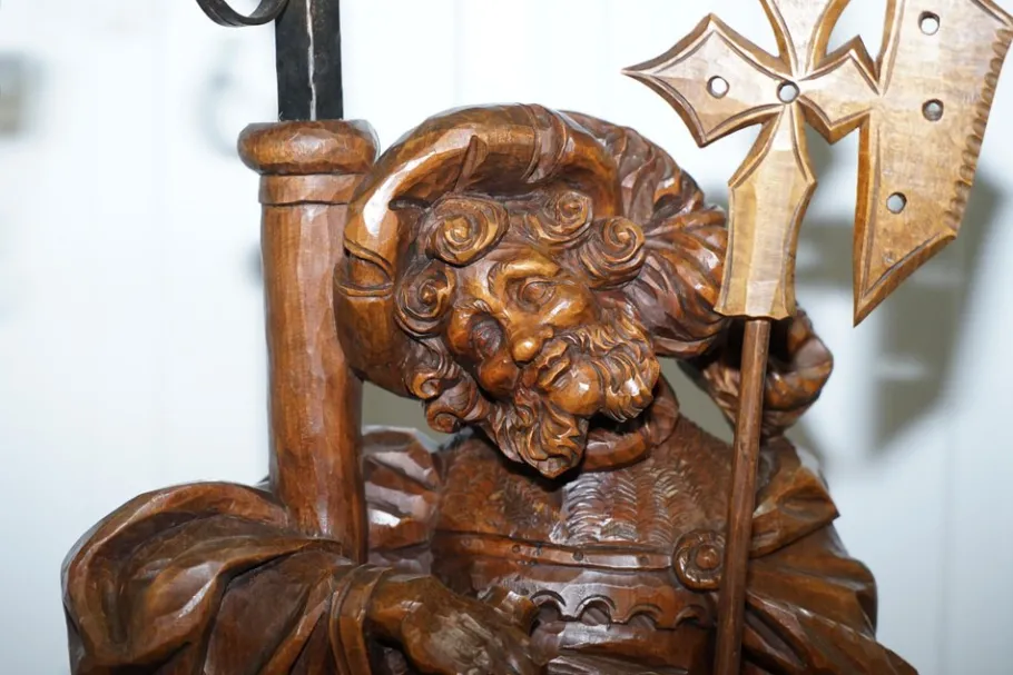 Online Pamono Black Forest Hand-Carved Wood Watchman Lamp, 1920s