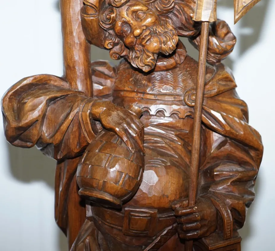 Online Pamono Black Forest Hand-Carved Wood Watchman Lamp, 1920s