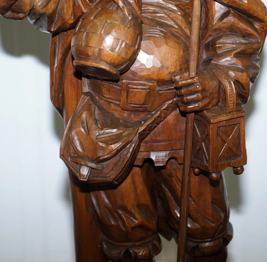 Online Pamono Black Forest Hand-Carved Wood Watchman Lamp, 1920s